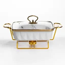 Мармитница фарфоровая Yiwu 1 л прямоугольная на подставке с подогревом 31х16х11 см мармит на подставке для первых блюд ML-77A-11