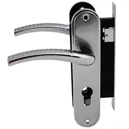 Замок врізний дверний з ручками на планці комплект FZB ЕТ-6540 SN/CP (сатин/хром)