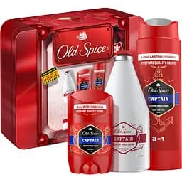 Подарунковий набір Old Spice Captain: лосьйон після гоління 100 мл + дезодорант-стік 50 мл + гель для душу 3-в-1, 250 мл + металева коробка