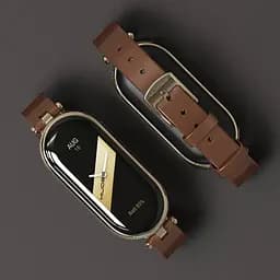 Шкіряний ремінець MiJobs для фітнес-браслета Xiaomi Mi Band 7 Type A коричневий, тримач - золотистий, - мініатюра 5