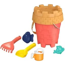 Песочный набор 733-341R комплект из 7 элементов с ведерком, лопаткой, ситечком и формочками