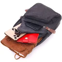 Чоловіча сумка через плече з кабелем USB текстильна 21221 Vintage чорна - мініатюра 6