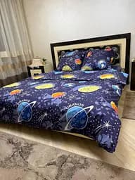 Постельное белье хлопок Планеты новые Полутораспальное 150 x 220 Бязь 70 х 70 Синее