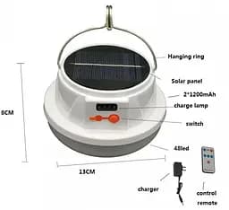 Переносной фонарь с солнечной панелью Gold Silver GS3900+Solar, пульт, аккумулятор - мініатюра 6