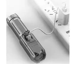 Світлодіодний ліхтарик з телескопічним зумом USB, акумуляторний, чорний - мініатюра 2