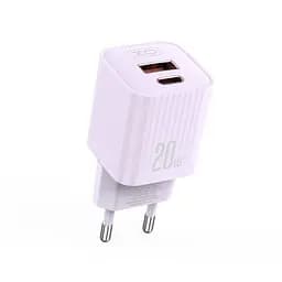 Мережевий зарядний пристрій XO L147(EU) PD20W 1USB-A+1USB-Charger Фіолетовий - мініатюра 3