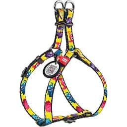 Шлея для котів та дрібних порід собак Waudog Nylon з QR паспортом, малюнок "Мохнаті монстри", пластиковий фастекс, XS