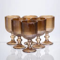 Набор бокалов для вина 6 штук по 240 мл ребристой из толстого стекла коричневый HP-19-224 прозрачный бокал Yiwu HP-19-224