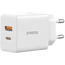 Зарядний адаптер блок живлення Baseus Cube Fast Charger C + U 30 W 2 порти білий
