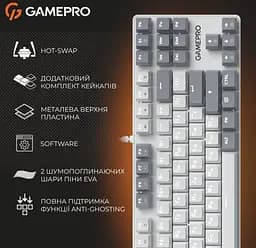 Клавиатура игровая механическая GamePro MK-110-W USB Hot-Swap Outemu Red Switch White-Gray - мініатюра 5