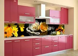 Кухонний фартух Жовті Калли для кухні наклейка ПВХ квіти перли Чорний 60х300 см Happy Pocket Z180577 - мініатюра 2