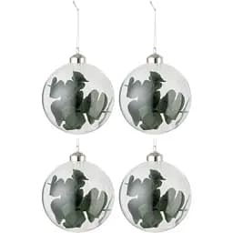 Ялинкові скляні кулі J-line прозорі з натуральним листочком евкаліпта діаметр 10 см (27103)