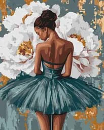 Набір для розпису по номерах "Балерина з білими півоніями з фарбами металік" Ideyka 40х50см КНО8663