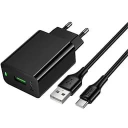 Мережевний зарядний пристрій Hoco CS92A Leader 18W+QC3.0 1USB-A + кабель USB to Type-C Black - мініатюра 2
