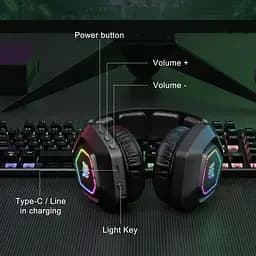 Геймерські ігрові Bluetooth навушники Onikuma B100 з висувним мікрофоном і LED підсвічуванням Black - мініатюра 4