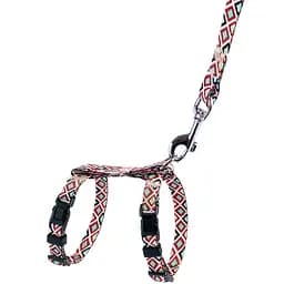 Шлея для котів та собак дрібних порід BronzeDog Urban Гуцульська з повідцем XS 18-27 см коричнева