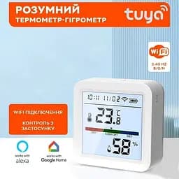 Розумний Wi-Fi датчик температури та вологості повітря Tuya SmartLife з підсвічуванням wifi термометр гігрометр White - мініатюра 2