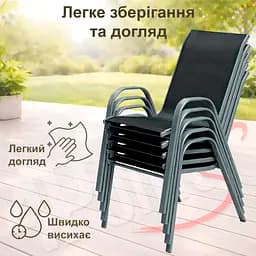 Комплект садових меблів 4Points Vento-4 з круглим столом ⌀60см чорне скло/сірий обідок та 4 чорні стільці з сірим каркасом - мініатюра 7