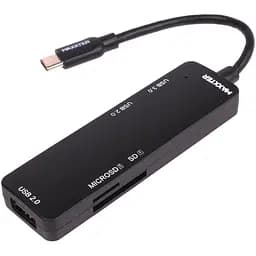 Хаб Usb Maxxter HU3C-3PTF-01, черный, Type-C 3.0 - 1xUsb 3.0 / 2xUsb 2.0 / microSD / SD, кабель 12 см