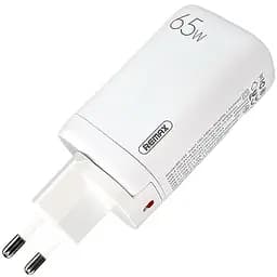 Зарядний адаптер швидка зарядка GaN 65W REMAX RP-U55 PD+QC 1xUSB-A 2xType-C EU Білий
