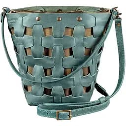 Шкіряна плетена жіноча сумка Пазл M зелена Crazy Horse