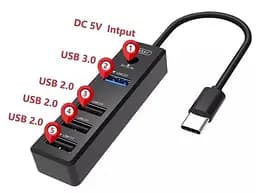 Хаб розгалужувач мультипортовий адаптер Earldom Usb-C на 4 Usb виходи et-Hub08 4 in 1 Hub - мініатюра 2