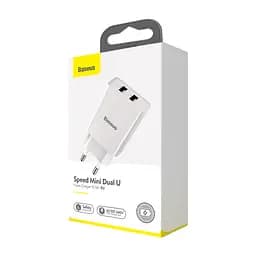 Адаптер мережевий BASEUS Speed Mini Dual U Charger 2USB вихода 10.5W біле (CCFS-R02) - мініатюра 3