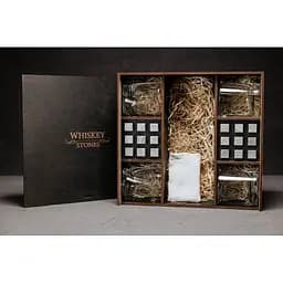 Подарунковий набір Whiskey Stones камені для віскі у дерев'яному пеналі №8 + 4 склянки Pasabahce Luna + щипці + мішечок - мініатюра 2