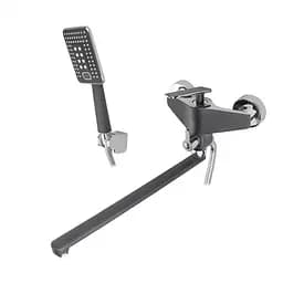 Смеситель для ванны длинный плоский гусак латунный корпус Ø35 черный/хром Frap 1/8 F2257 (H57) Черный матовый