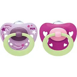 Пустышка силиконовая Nuk Signature Night, ортодонтическая, 0-6 мес., розовая, 2 шт. (3952403)