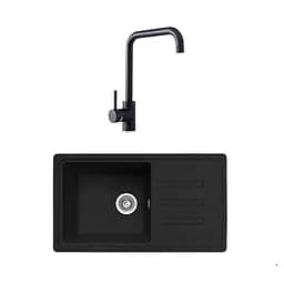 Гранітна мийка з краном прямокутна WIZ № 14 780х435 мм (Чорна)