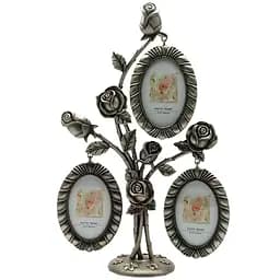 Мультирамка Квітка для 3 фото металева срібляста 27 х 15.5 х 7 см (9674p)