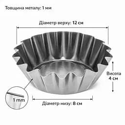 Форми темні сталеві для випікання кошиків кексів і тарталеток Ø верх 12, низ 8, висота 4 см (набір з 10 штук) 88009 - мініатюра 3