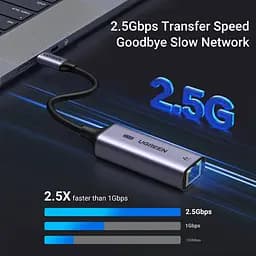 Перехідник USB 3.0 Type-C --> Ethernet RJ45 2.5Gb CM648 Ugreen чорний - мініатюра 9