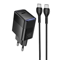 Мережевний зарядний пристрій Hoco CS113A Lounge PD40W 1USB-C + кабель Type-C to Type-C Black