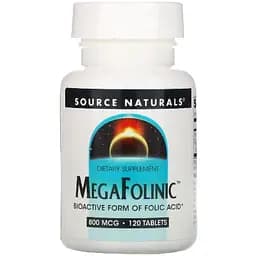 Вітамін Source Naturals MegaFolinic Біоактивна форма фолієвої кислоти (В9) 800 мкг 120 таблеток