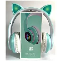 Беспроводные детские наушники Cat Ear STN-28 Bluetooth с кошачьими ушками светящимися бирюзовыми