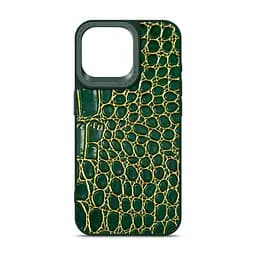 Кожаный чехол для Apple iPhone 15 Pro Max, Harder Crocosaur, зеленый, термополіуретан ТПУ + экокожа с текстурой крокодила, панель, защита корпуса, противоударный, микрофибра, рамка вокру камеры, защита всего корпуса, (ARM76708)