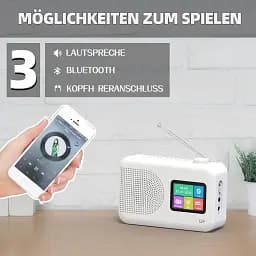 Цифрове DAB-радіо LFF з FM, Bluetooth, кольоровим дисплеєм, для кухні, працює від кабелю або батарейок - мініатюра 3