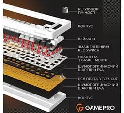 Клавиатура игровая механическая GamePro GPMK-116 Genesis Silver light USB Red Swich Hot-Swap N-KRO Grey - мініатюра 5