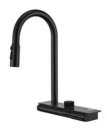 Cмеситель для кухни с водопадом и выдвижной лейкой нержавеющий черный Nett OB-38