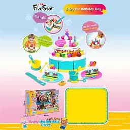 Тортик на липучках 35970 сладости, украшения, посуда, свечка и зажилка, подсветка, в коробке (6965539401466)