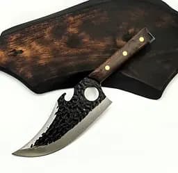 Обвалочный нож-топорик для мяса и овощей из нержавеющей стали с кованым лезвием с деревянной рукояткой 29 см King Cary Santoku 88110