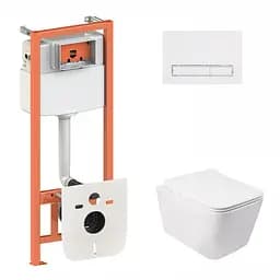 Набор Qtap инсталляция 3 в 1 Nest QT0133M425 с панелью смыва линейной QT0111M08V1384W + унитаз с сиденьем Crow QT05335170W, Белый