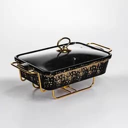 Мармитница прямоугольная Yiwu со стеклянной крышкой на металлической подставке с подогревом 35.5х19х15.5 см настольный мармит для первых блюд ML-874-13