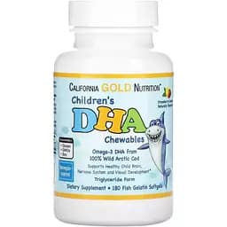 Дитячий DHA California Gold Nutrition з дикої арктичної тріски, смак полуниці та лимона 180 жувальних таблеток