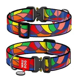 Ошейник для собак нейлоновый Waudog Nylon с QR-паспортом "Витраж" металлическая пряжка-фастекс XXL Ш 35 мм Д 46-70 см