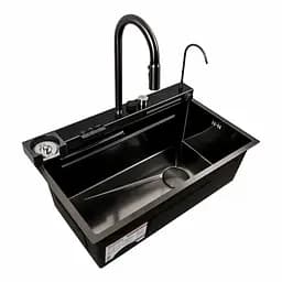 Кухонна мийка 75x45D PVD чорна Platinum Handmade Водоспад декор, Decor - мініатюра 7