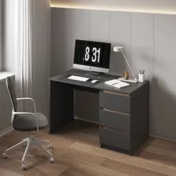 Комп'ютерний стіл Vays, письмовий, сучасний, з тумбою справа, 3 шухляды з фасадами без ручок R-1 Антрацит-Дуб сонома планки