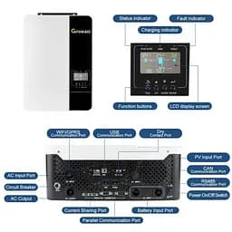 Перетворювач інвертор для сонячних батарей Growatt 5000W 48V 100A без Wi-fi - мініатюра 3